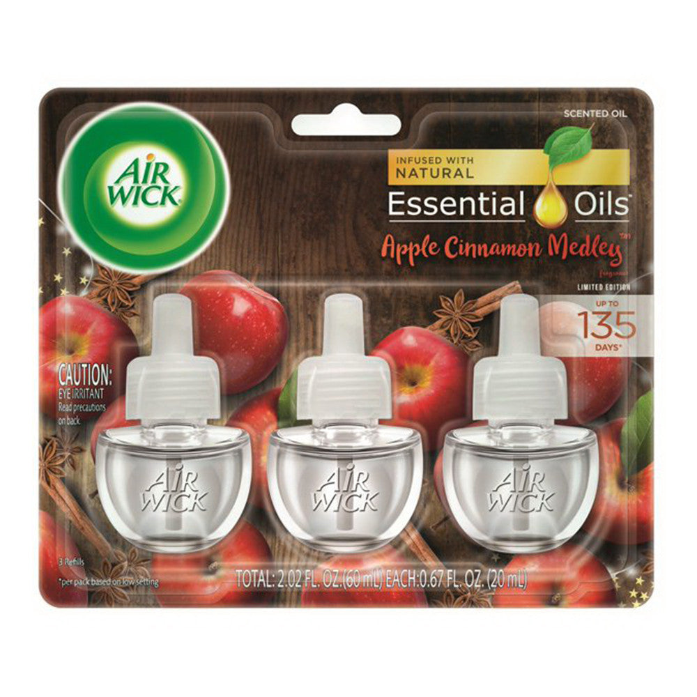 Air Wick Scented Oil Refill Apple Cinnamon Medley, Triple Refills, 0.67 Oz, 3 Ea